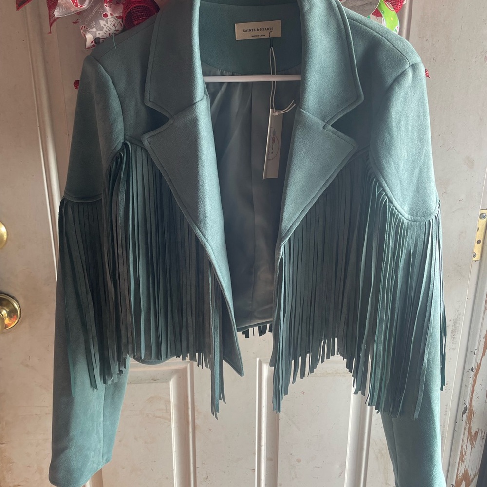 Sophisticated Fringe Blazer in Teal
